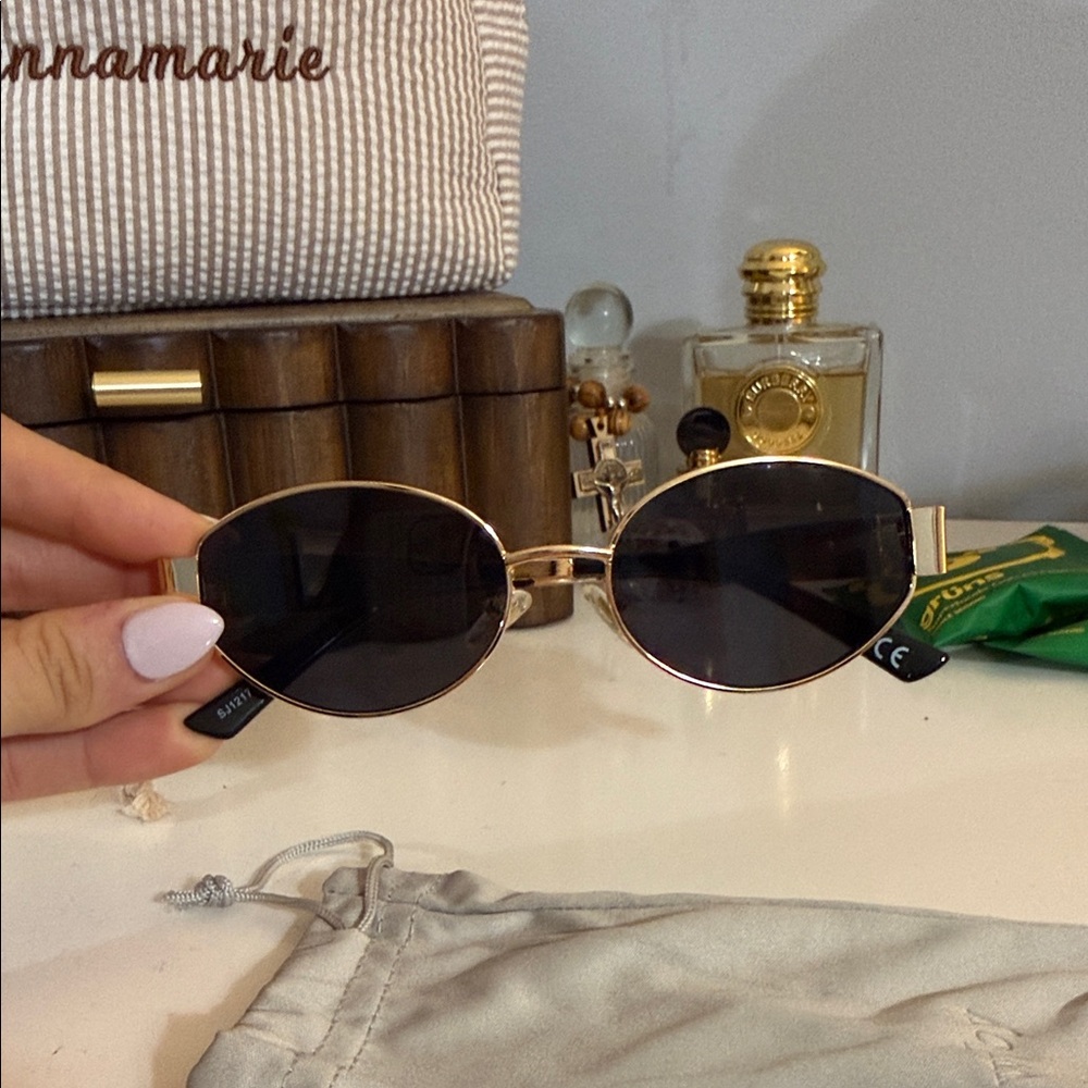 Gold Frame Black Lens Oval Women's Sunglasses